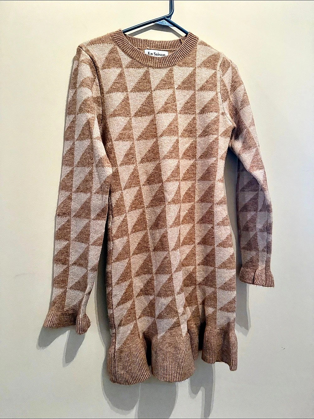 En Saison Geometric Knit Sweater Dress in Brown & Cream Size Small